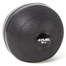 Black 8 lb weighted fitness ball with textured rubber grip surface