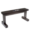Weight bench with brown leatherette cushion and gray steel frame, adjustable workout padding